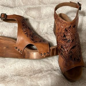 Hand made tooled leather wedges